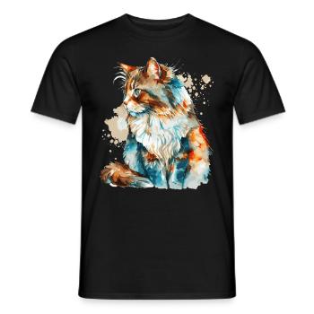 Watercolor Norwegian Forest Cat Colorful Cats Love - Men's T-Shirt - black - Front - AI Model Male 178 light (178cm)