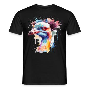 Watercolor Ostrich Face Colorful Funny - Männer T-Shirt - Schwarz - Vorne - AI Model Male 178 light (178cm)