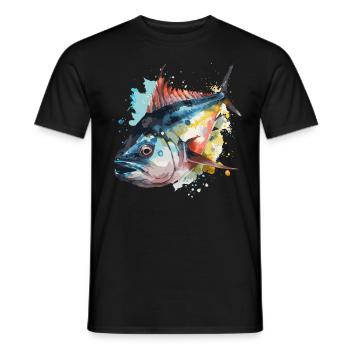Watercolor Tuna Fish Colorful Fisherman Fishing - Men's T-Shirt - black - Front - AI Model Male 178 light (178cm)