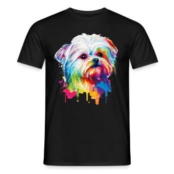 Watercolor Maltese Cute Colorful Pet Dog - Men's T-Shirt - black - Front - AI Model Male 178 light (178cm)