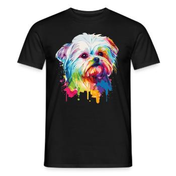 Mignon Malte coloré aquarelle animal de compagnie amoureux des chiens - T-shirt homme - noir - Devant - AI Model Male 178 light (178cm)