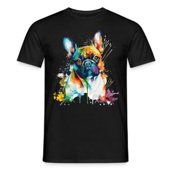 Watercolor French Bulldog Cute Colorful Pet Dog - Men's T-Shirt - black - Front - AI Model Male 178 light (178cm)