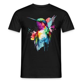 Aquarelle Colibri Observateur d’oiseaux coloré - T-shirt homme - noir - Devant - AI Model Male 178 light (178cm)