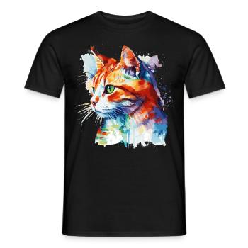 Watercolor European Shorthair Cat Colorful Cat Lov - Men's T-Shirt - black - Front - AI Model Male 178 light (178cm)