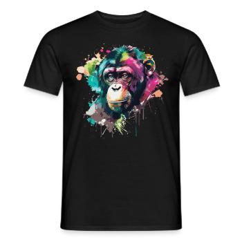 Watercolor Monkey Chimpanzee Colorful Wildlife Lov - Männer T-Shirt - Schwarz - Vorne - AI Model Male 178 light (178cm)