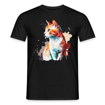 Watercolor European Shorthair Cat Colorful Cat Lov - Men's T-Shirt - black - Front - AI Model Male 178 light (178cm)