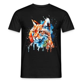 Watercolor Bobcat Animal Colorful Wildlife Hunter - Männer T-Shirt - Schwarz - Vorne - AI Model Male 178 light (178cm)