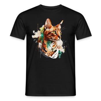 Watercolor Bengal Cat Colorful Cat Lover - Men's T-Shirt - black - Front - AI Model Male 178 light (178cm)