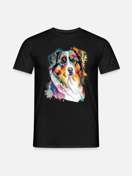 Watercolor Australian Shepherd Cute Colorful Pet D - Männer T-Shirt - Schwarz