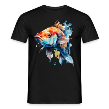 Aquarelle Koi Carpe Coloré Étang Pêche Poisson - T-shirt homme - noir - Devant - AI Model Male 178 light (178cm)