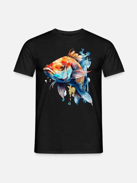 Watercolor Koi Carp Colorful Pond Fishing Fish - Mænd T-shirt - sort