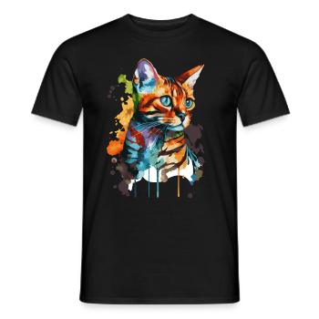 Aquarelle Bengal Cat Colorful Cat Lover - T-shirt homme - noir - Devant - AI Model Male 178 light (178cm)