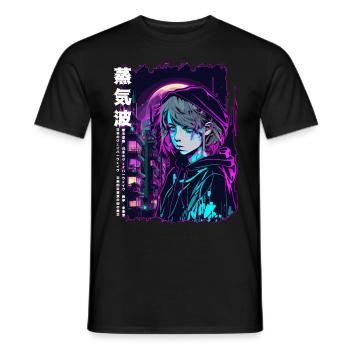 Sad Anime eGirl Edgy Vaporwave Japanese Anti Socia - Men's T-Shirt - black - Front - AI Model Male 178 light (178cm)