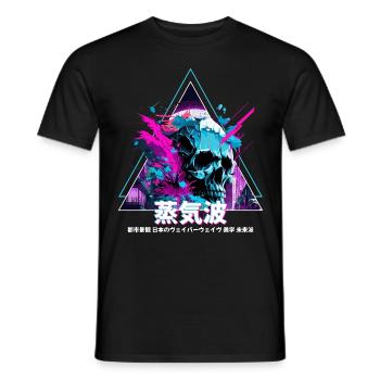 Glitch Skull Vaporwave Aesthetic Edgy Urban Japane - Men's T-Shirt - black - Front - AI Model Male 178 light (178cm)