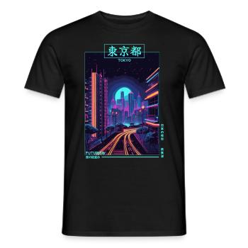 Rétro Japonais Vaporwave City Cyber Futurisme Aesth - T-shirt homme - noir - Devant - AI Model Male 178 light (178cm)