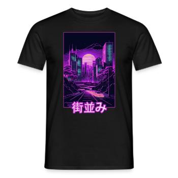 Japanese Tokyo City Vaporwave Aesthetic Retro Synt - Männer T-Shirt - Schwarz - Vorne - AI Model Male 178 light (178cm)