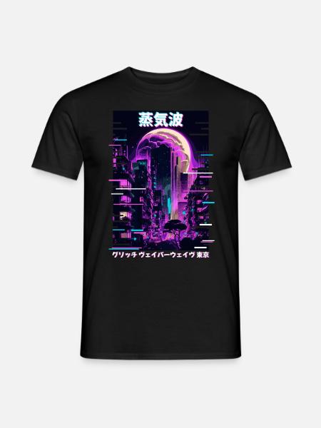 Retro Glitch Cityscape Vaporwave Futurism Tokyo Ae - Men's T-Shirt - black