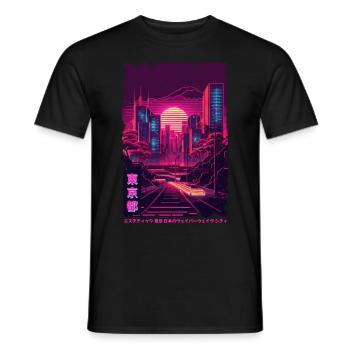 Vaporwave City Night Scene Tokyo Japanese Aestheti - Men's T-Shirt - black - Front - AI Model Male 178 light (178cm)