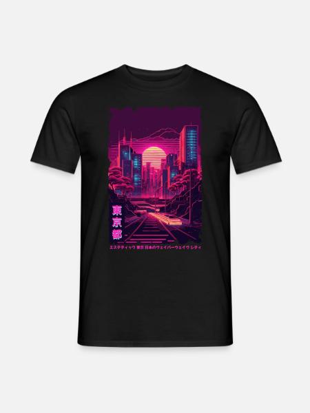 Vaporwave City Night Scene Tokyo Japanese Aestheti - Männer T-Shirt - Schwarz