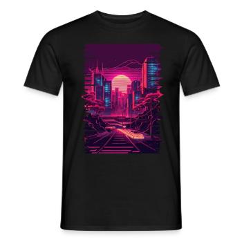 Vaporwave City Retrowave Glitch Art Urban Aestheti - Men's T-Shirt - black - Front - AI Model Male 178 light (178cm)