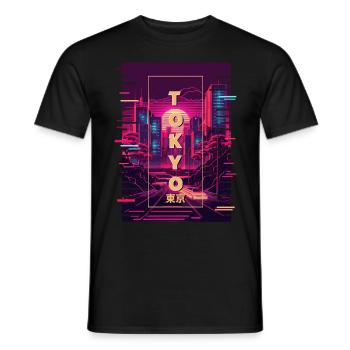 Tokyo Japanese Vaporwave City Pop Urban Synthwave - Men's T-Shirt - black - Front - AI Model Male 178 light (178cm)
