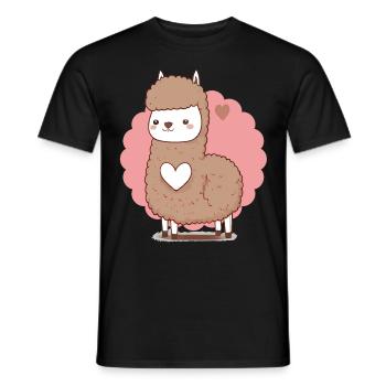 Valentines Day Animals Cute Alpaca Llama Heart - Men's T-Shirt - black - Front - AI Model Male 178 light (178cm)