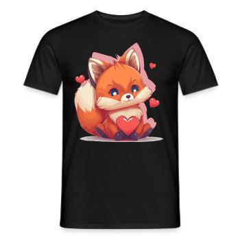 Mignon Saint-Valentin Day Fox Kawaii Aquarelle Animal - T-shirt homme - noir - Devant - AI Model Male 178 light (178cm)