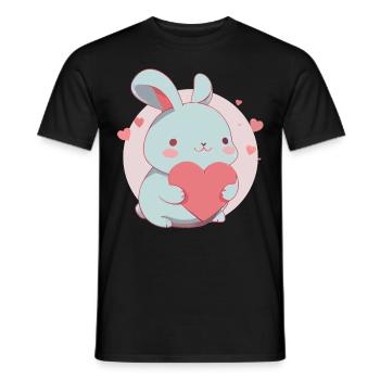 Mignon Lapin Kawaii Saint Valentin Lapin Coeur - T-shirt homme - noir - Devant - AI Model Male 178 light (178cm)