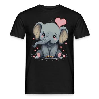 Cute Elephant Valentines Day Heart Kawaii Animal L - Men's T-Shirt - black - Front - AI Model Male 178 light (178cm)