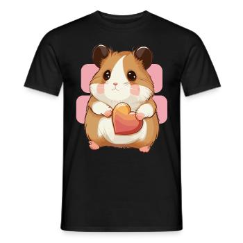Hamster mignon Saint Valentin Kawaii Animal de compagnie Rongeur Écouter - T-shirt homme - noir - Devant - AI Model Male 178 light (178cm)