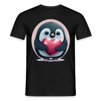 Mignon Penguin Heart Kawaii Valentines Day Couples - T-shirt homme - noir - Devant - AI Model Male 178 light (178cm)