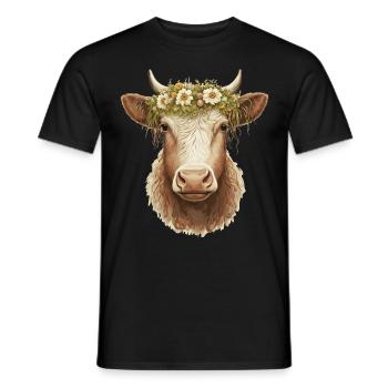 Flower Crown Cow Floral Farm Animal Pet - Men's T-Shirt - black - Front - AI Model Male 178 light (178cm)
