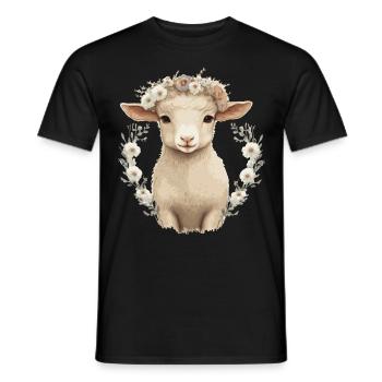 Cute Lamb Flower Crown Sheep Baby Floral Farm Anim - Men's T-Shirt - black - Front - AI Model Male 178 light (178cm)