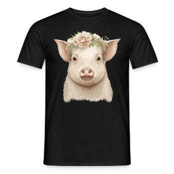 Piglet Flower Crown Pig Baby Floral Farm Animal Pe - Männer T-Shirt - Schwarz - Vorne - AI Model Male 178 light (178cm)