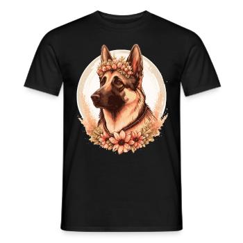 Fleur de berger allemand Couronne Race de chien Ferme florale - T-shirt homme - noir - Devant - AI Model Male 178 light (178cm)
