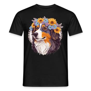 Australian Shepherd Flower Crown Pet Dog Floral Fa - Men's T-Shirt - black - Front - AI Model Male 178 light (178cm)