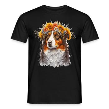 Australian Shepherd Flower Crown Pet Dog Breed Flo - Männer T-Shirt - Schwarz - Vorne - AI Model Male 178 light (178cm)