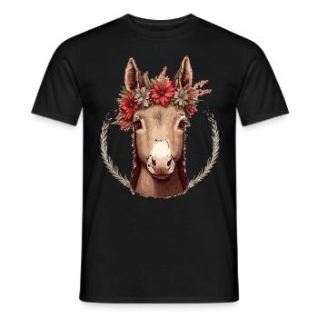 Cute Donkey Flower Crown Floral Farm Animal Pet - Men's T-Shirt - black - Front - AI Model Male 178 light (178cm)