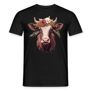 Cow Flower Crown Floral Farm Animal Pet - Men's T-Shirt - black - Front - AI Model Male 178 light (178cm)