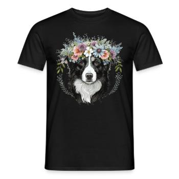 Border Collie Flower Crown Pet Dog Breed Floral Fa - Men's T-Shirt - black - Front - AI Model Male 178 light (178cm)