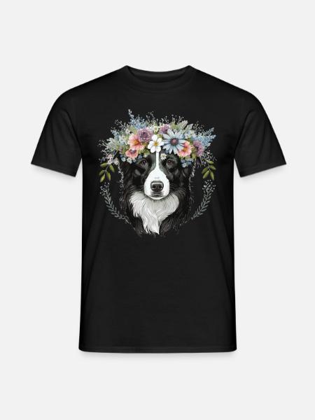 Border Collie Flower Crown Pet Dog Breed Floral Fa - Männer T-Shirt - Schwarz