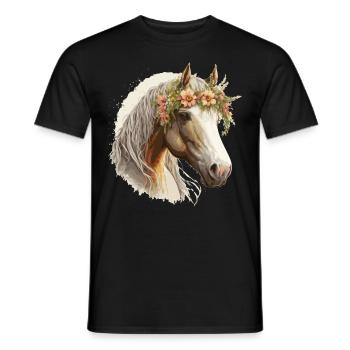 Fleur de cheval Couronne Floral Ferme Animal de compagnie Cheval Ri - T-shirt homme - noir - Devant - AI Model Male 178 light (178cm)