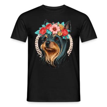 Cute Yorkshire Terrier Flower Crown Pet Dog Breed - Men's T-Shirt - black - Front - AI Model Male 178 light (178cm)