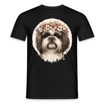 Cute Shih Tzu Flower Crown Pet Dog Breed Floral Pu - Men's T-Shirt - black - Front - AI Model Male 178 light (178cm)