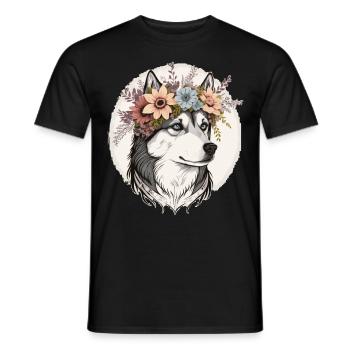 Cute Siberian Husky Flower Crown Pet Dog Breed Flo - Männer T-Shirt - Schwarz - Vorne - AI Model Male 178 light (178cm)