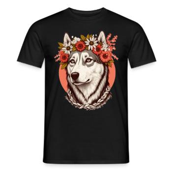 Cute Siberian Husky Flower Crown Pet Dog Breed Flo - Männer T-Shirt - Schwarz - Vorne - AI Model Male 178 light (178cm)