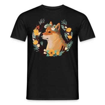 Mignon Shiba Inu Fleur Couronne Chien Race Floral P - T-shirt homme - noir - Devant - AI Model Male 178 light (178cm)