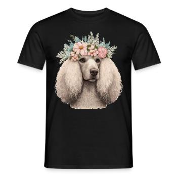 Cute Poodle Flower Crown Pet Dog Breed Floral Pupp - Men's T-Shirt - black - Front - AI Model Male 178 light (178cm)