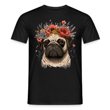 Fleur de carlin mignon Crown Pet Dog Breed Floral Puppy - T-shirt homme - noir - Devant - AI Model Male 178 light (178cm)