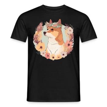 Mignon Shiba Inu Fleur Couronne Chien Floral Chiot - T-shirt homme - noir - Devant - AI Model Male 178 light (178cm)